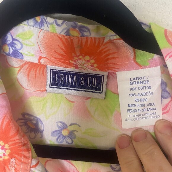 Erika & Co.  Long-Sleeve Button-Up Shirt  Womens Size L Floral Cotton - Picture 2 of 10